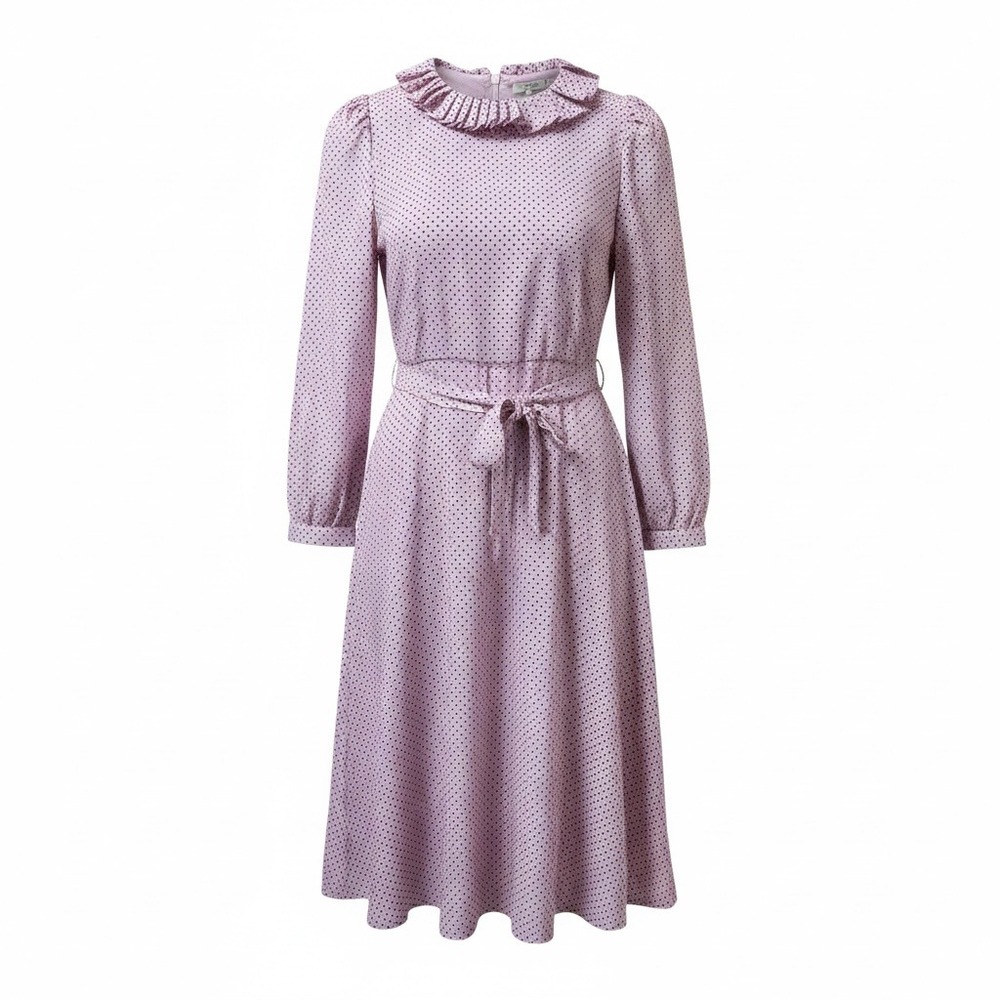 Vintage Charlie California Dress 9 10 Pink Polka Dot Accordion Collar Belt 1970s